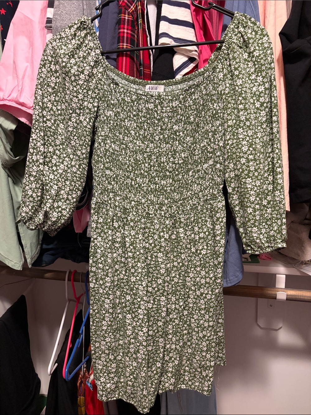 A.U.W Olive Green Floral Smocked Mini Dress